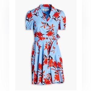 Diane von Furstenberg- Red Argos Floral Cotton-blend Mini Wrap dress Size 12
